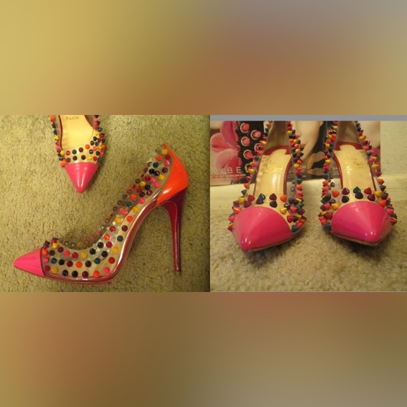 HOT Christian Louboutin Pink Spike Me Candy Multi Color Studded PVP Pump $1,350! - Picture 9 of 12